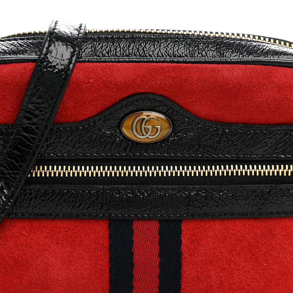 Suede Patent Web Mini Ophidia Shoulder Bag Hibiscus Red Black wholesalehk.shop