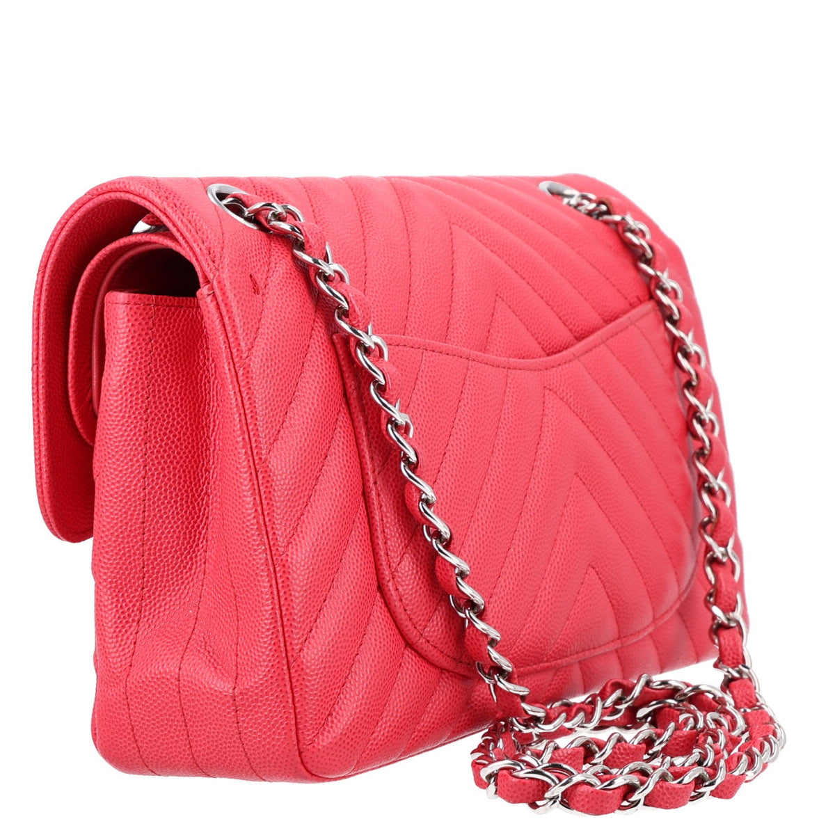 Caviar Chevron Quilted Small Double Flap Dark Pink wholesalehk.shop