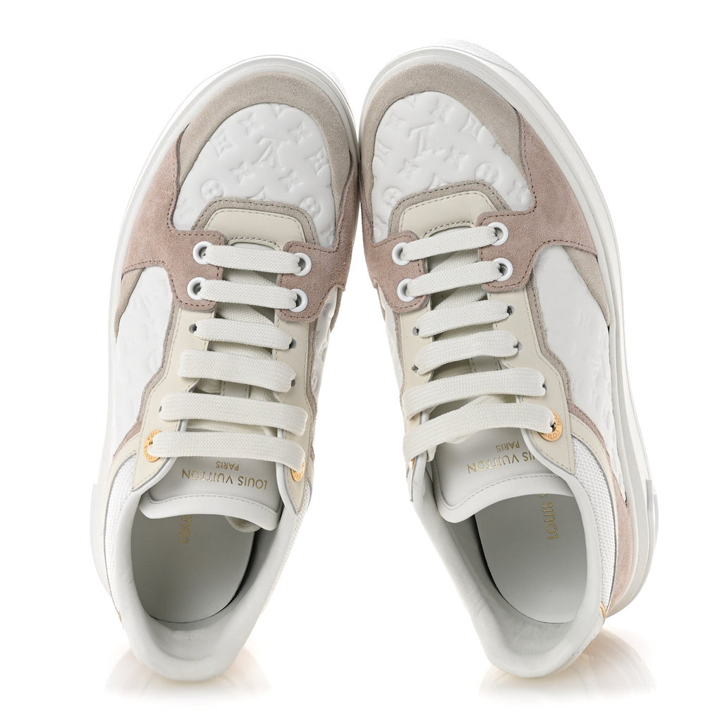 Suede Calfskin Monogram Embossed Time Out Sneakers 37 Rose Poudre £¨ Direct shipment via from wholesalehk.shop