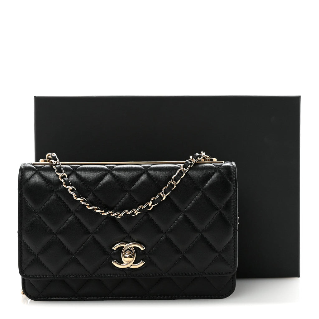 Lambskin Quilted Trendy CC Wallet On Chain WOC Black wholesalehk.shop