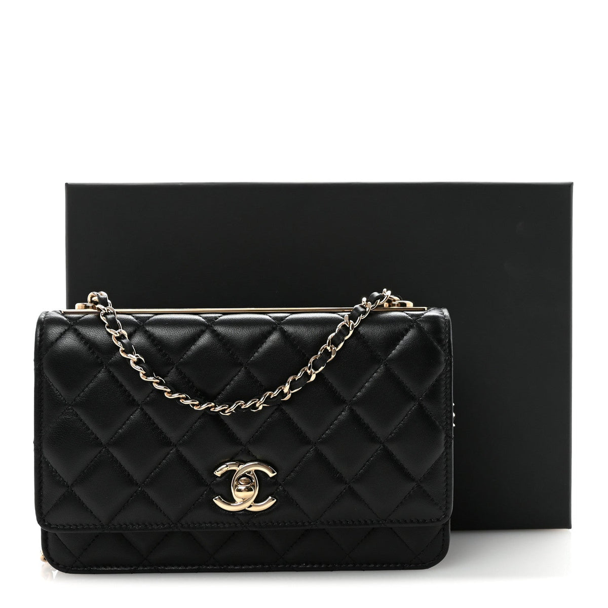 Lambskin Quilted Trendy CC Wallet On Chain WOC Black wholesalehk.shop