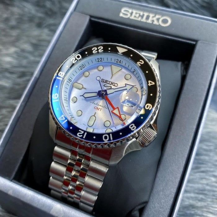 Seiko 5 Sports Automatic GMT SKX Sports Style Asia Exclusive Limited Edition Ice Blue Dial Silver Steel Strap Watch For Men - SSK029K1 wholesalehk.shop