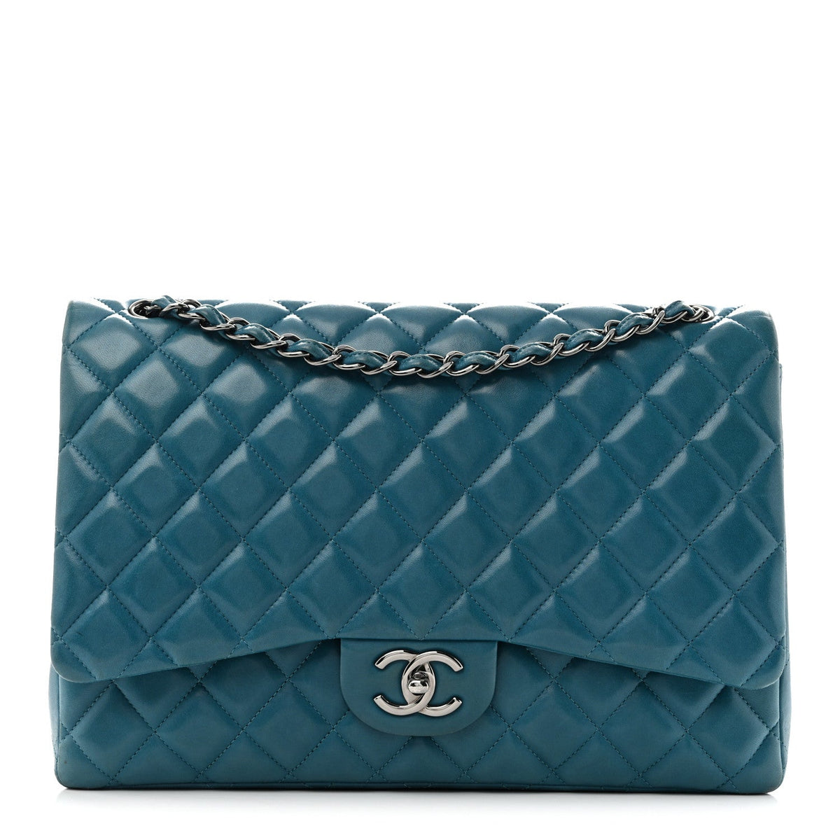 Lambskin Quilted Maxi Double Flap Turquoise wholesalehk.shop