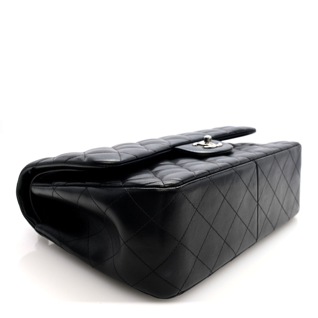 Lambskin Quilted Jumbo Double Flap Black wholesalehk.shop