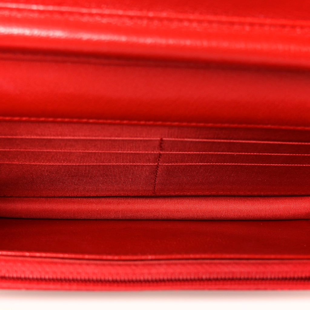 Goatskin Chevron Quilted Statement Wallet On Chain WOC Red wholesalehk.shop