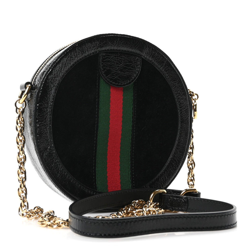 Suede Patent Web Mini Ophidia Round Shoulder Bag Black wholesalehk.shop