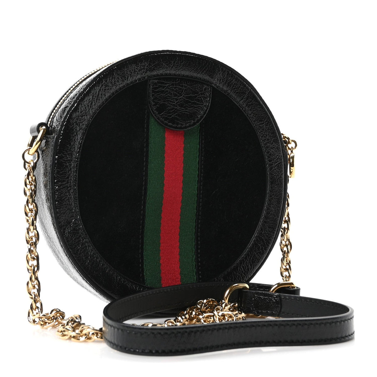 Suede Patent Web Mini Ophidia Round Shoulder Bag Black wholesalehk.shop