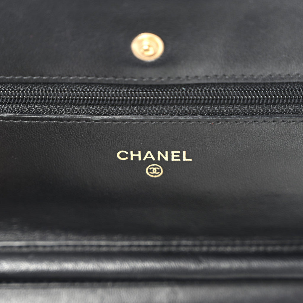 Lambskin Quilted Wallet On Chain WOC Black wholesalehk.shop