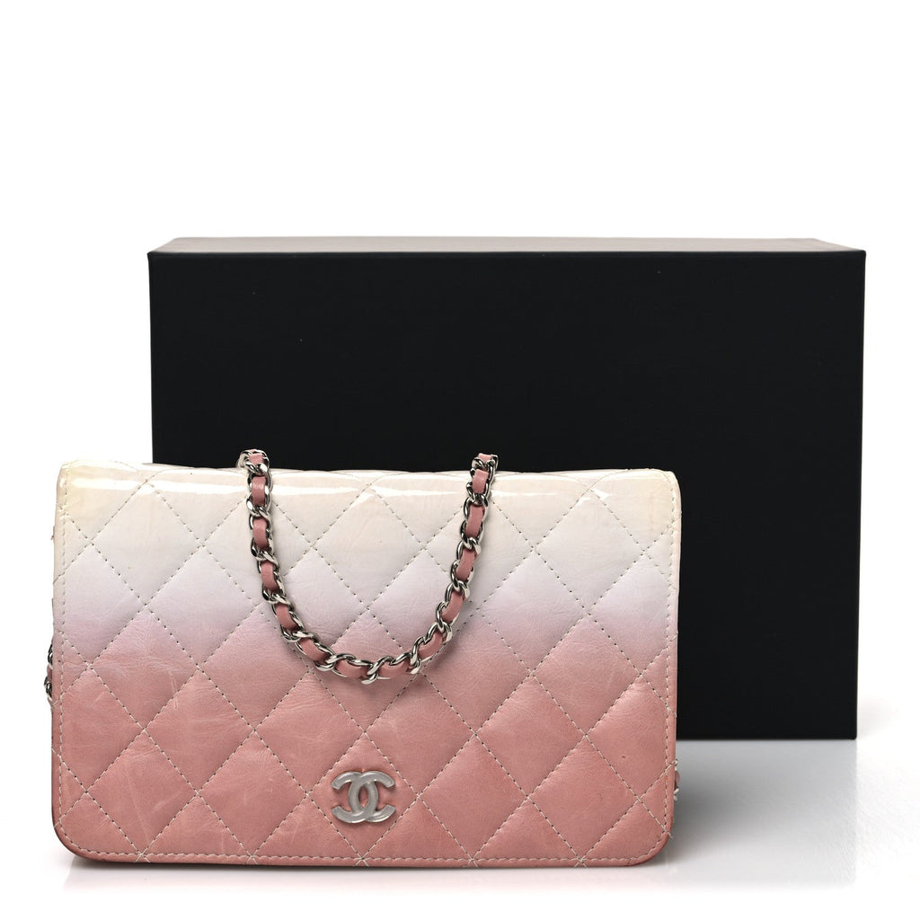 Ombre Patent Calfskin Quilted Wallet on Chain WOC Pink White wholesalehk.shop