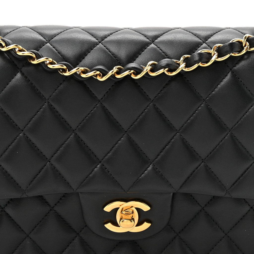 Lambskin Quilted Small Double Flap Black wholesalehk.shop