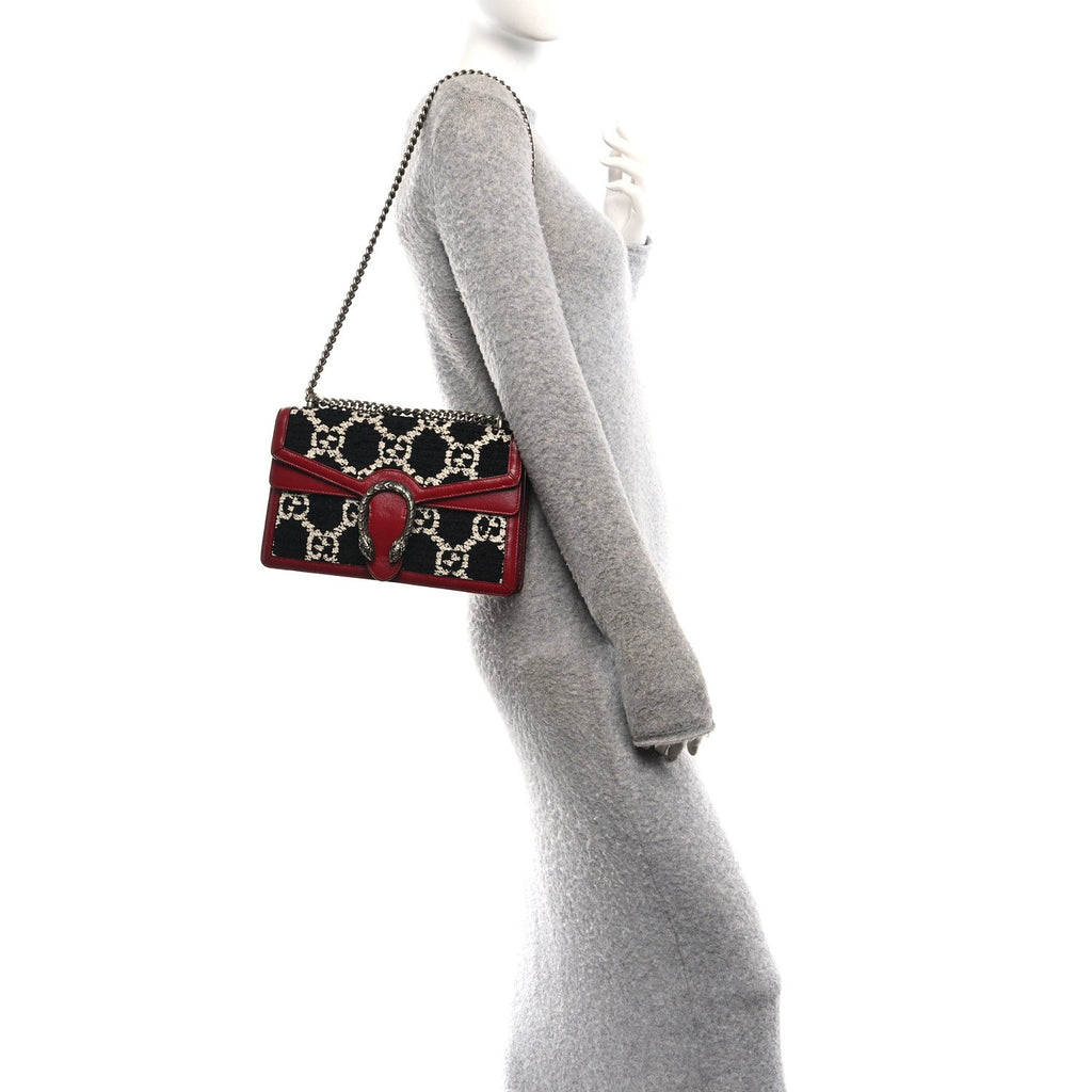 Tweed GG Monogram Small Dionysus Shoulder Bag Black White Romantic Cherry wholesalehk.shop