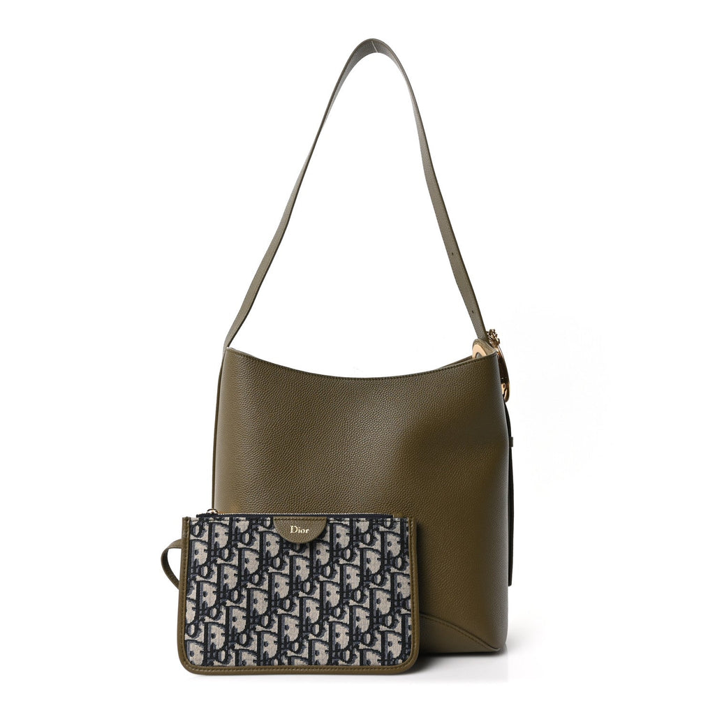Grained Calfskin Medium Medaillon Bucket Bag Khaki wholesalehk.shop