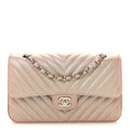 Metallic Caviar Chevron Quilted Medium Double Flap Light Gold wholesalehk.shop