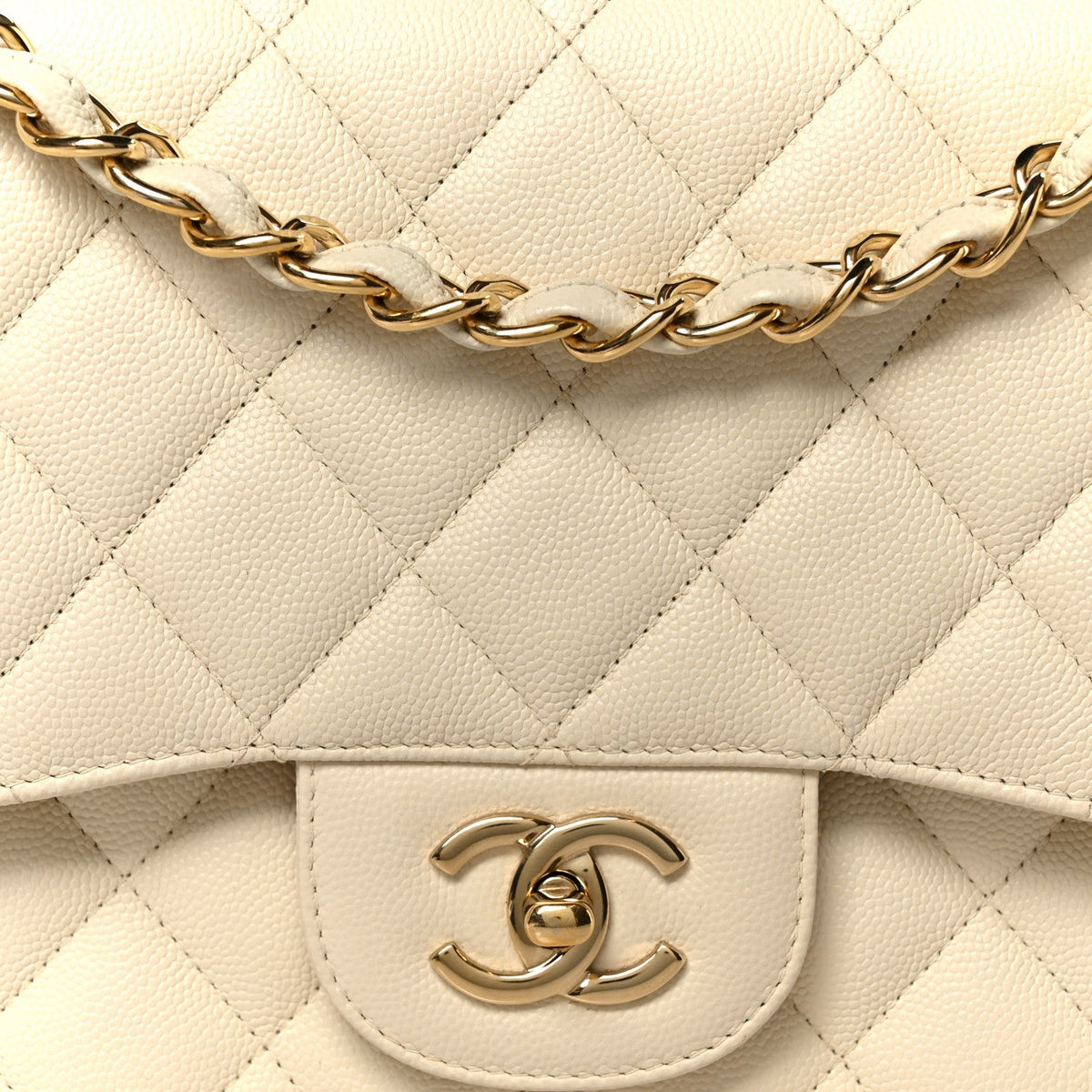 Caviar Quilted Jumbo Double Flap White wholesalehk.shop