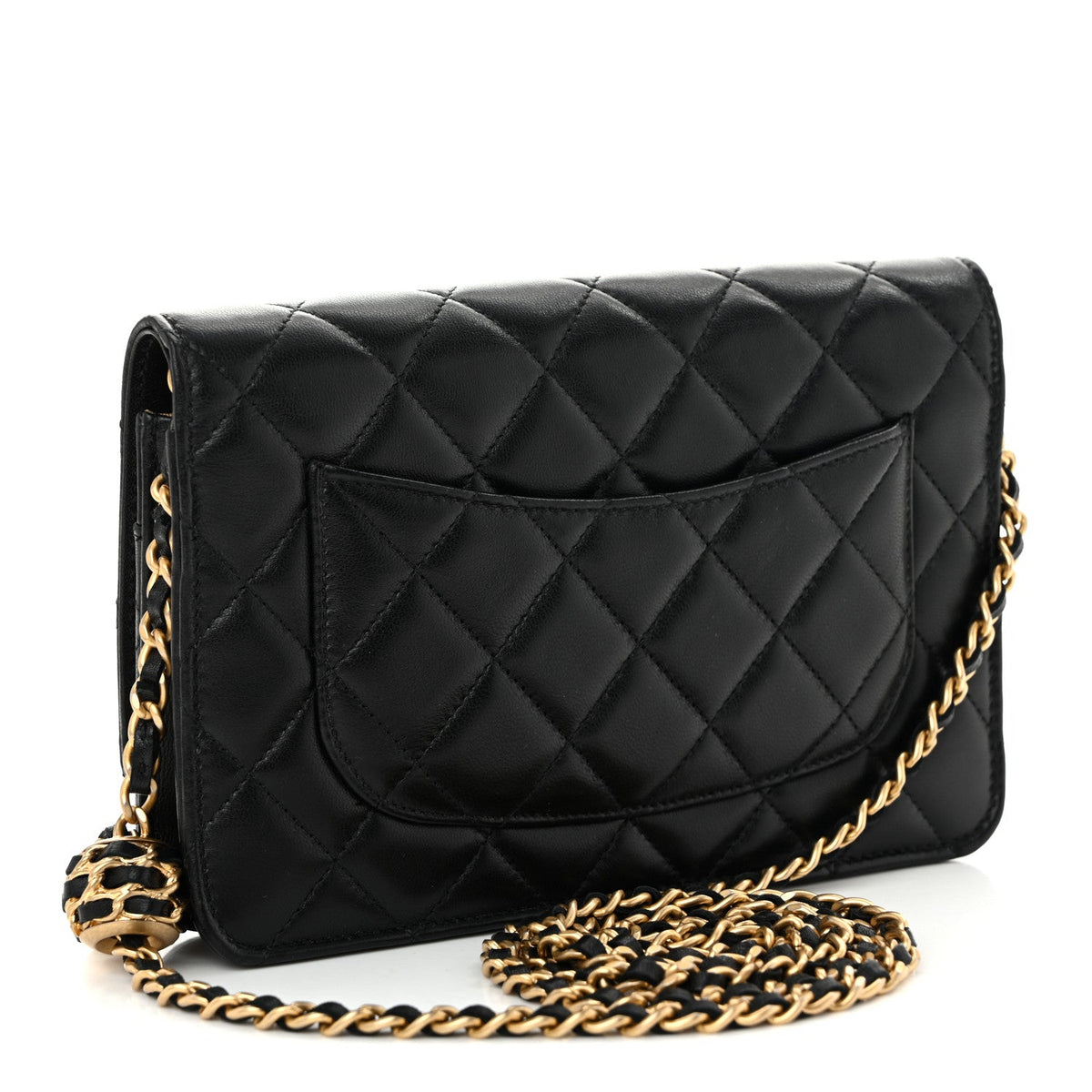 Lambskin Quilted CC Pearl Crush Wallet on Chain WOC Black wholesalehk.shop