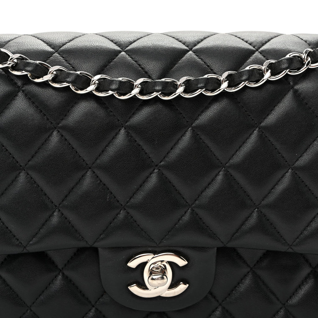 Lambskin Quilted Medium Double Flap  Black wholesalehk.shop