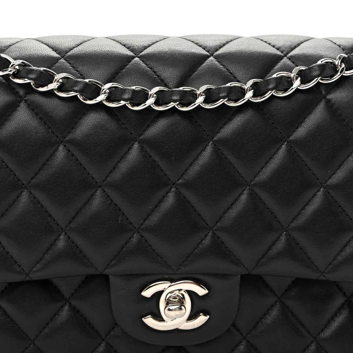 Lambskin Quilted Medium Double Flap  Black wholesalehk.shop