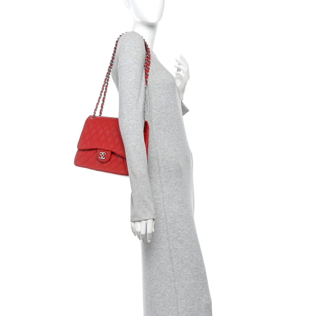 Caviar Quilted Jumbo Double Flap Red wholesalehk.shop