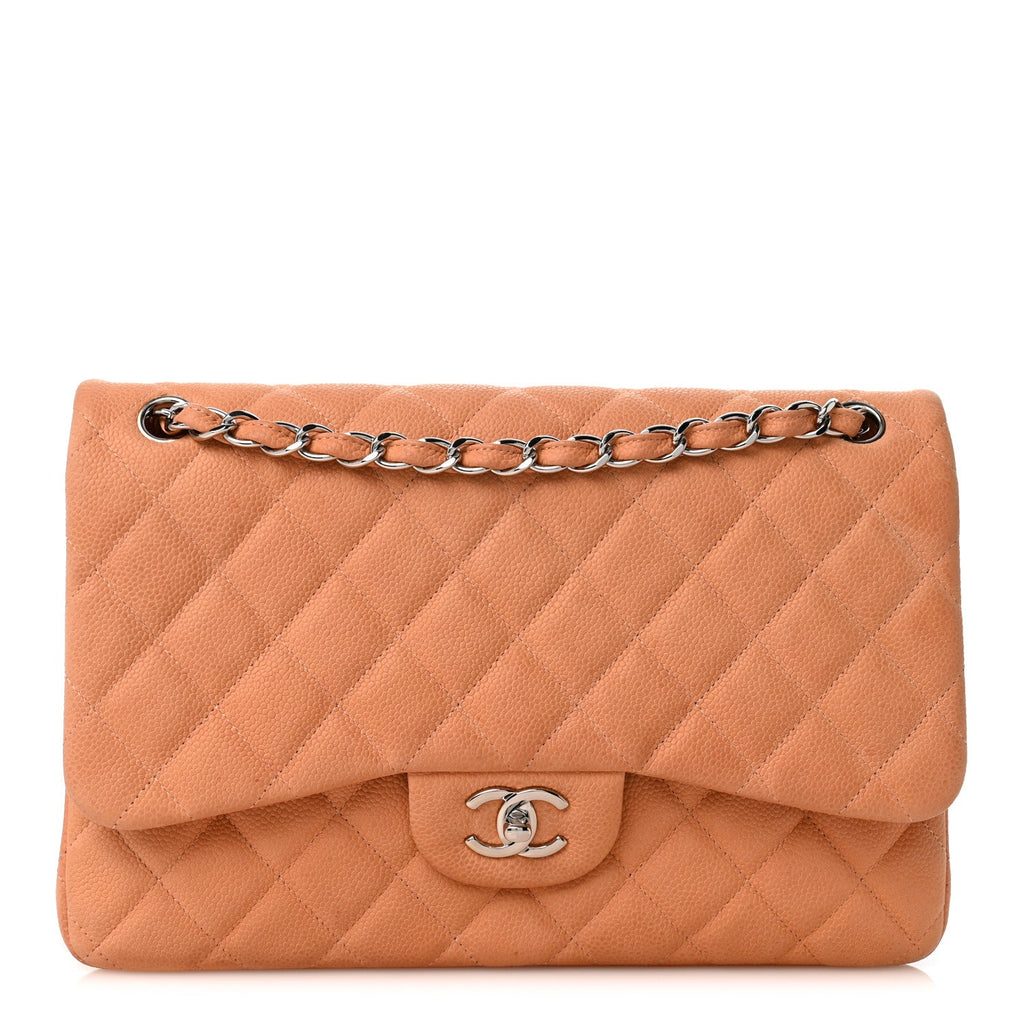 Iridescent Caviar Quilted Jumbo Double Flap Dark Beige wholesalehk.shop