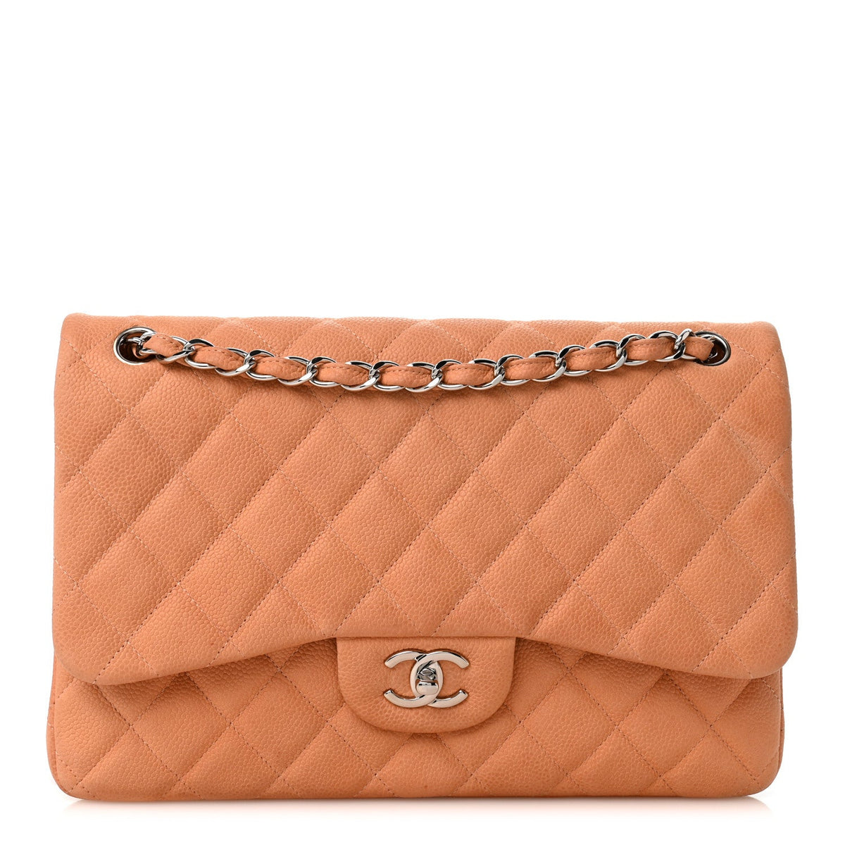 Iridescent Caviar Quilted Jumbo Double Flap Dark Beige wholesalehk.shop