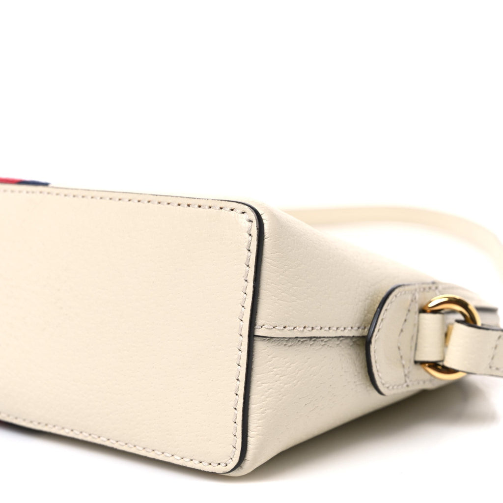 Textured Dollar Calfskin Web Small Ophidia Dome Shoulder Bag Mystic White wholesalehk.shop