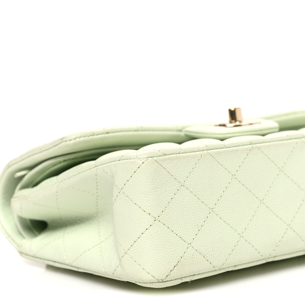 Caviar Quilted Small Double Flap Light Green wholesalehk.shop