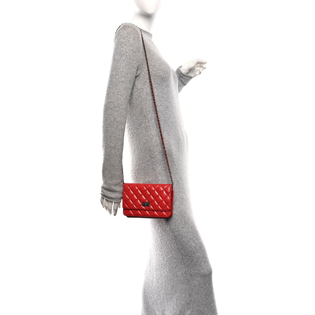 Glazed Calfskin Quilted Reissue Wallet On Chain WOC Red wholesalehk.shop