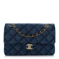 Printed Denim Quilted Small Double Flap Blue wholesalehk.shop