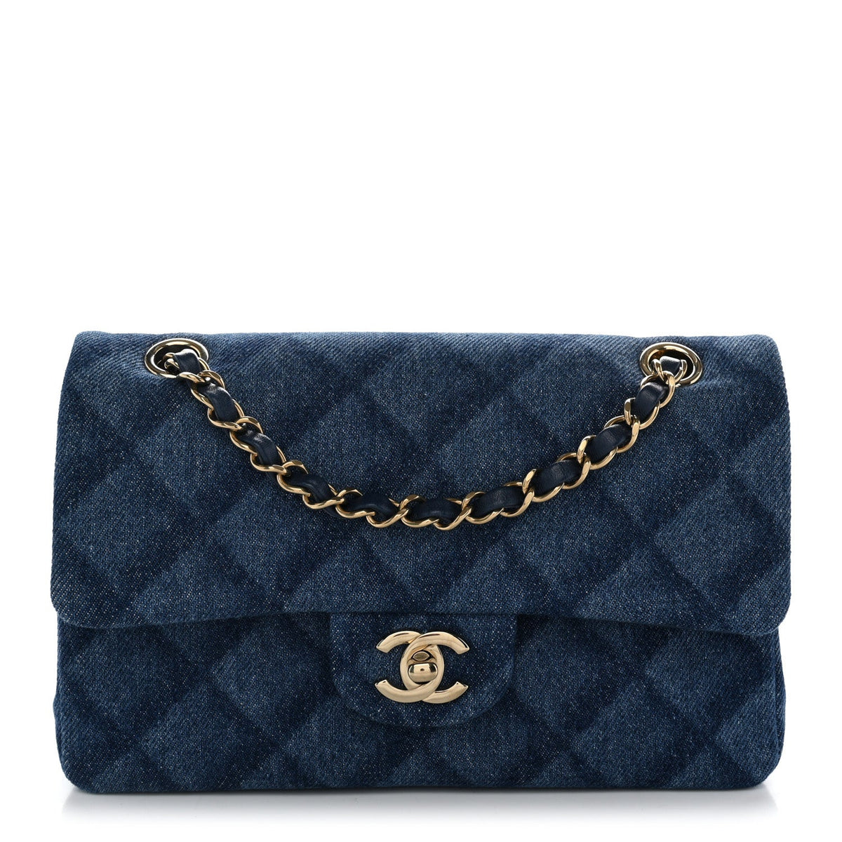 Printed Denim Quilted Small Double Flap Blue wholesalehk.shop