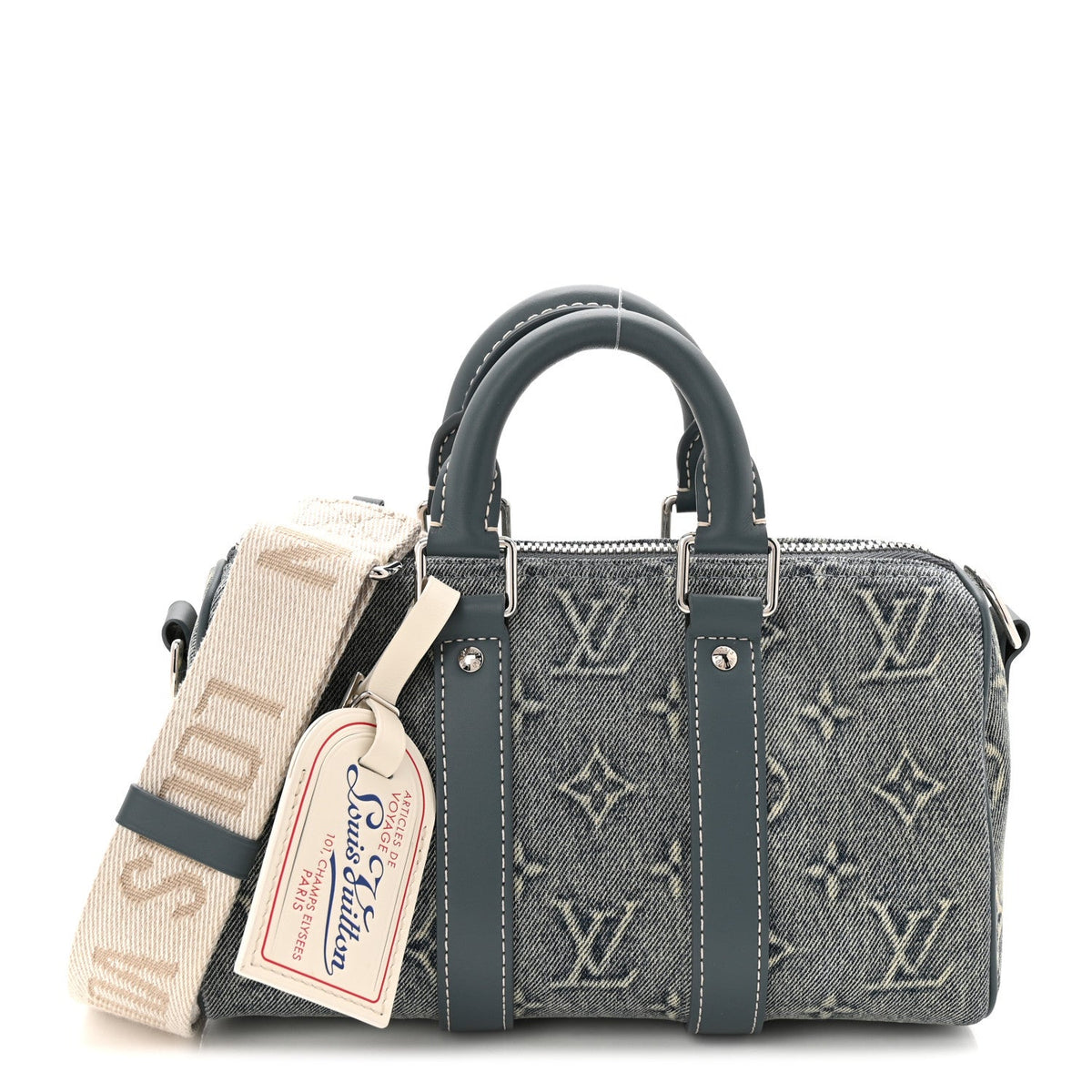 Monogram Washed Denim Keepall Bandouliere 25 wholesalehk.shop