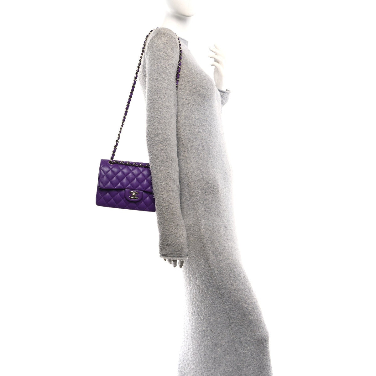 Caviar Quilted Small Double Flap Purple wholesalehk.shop