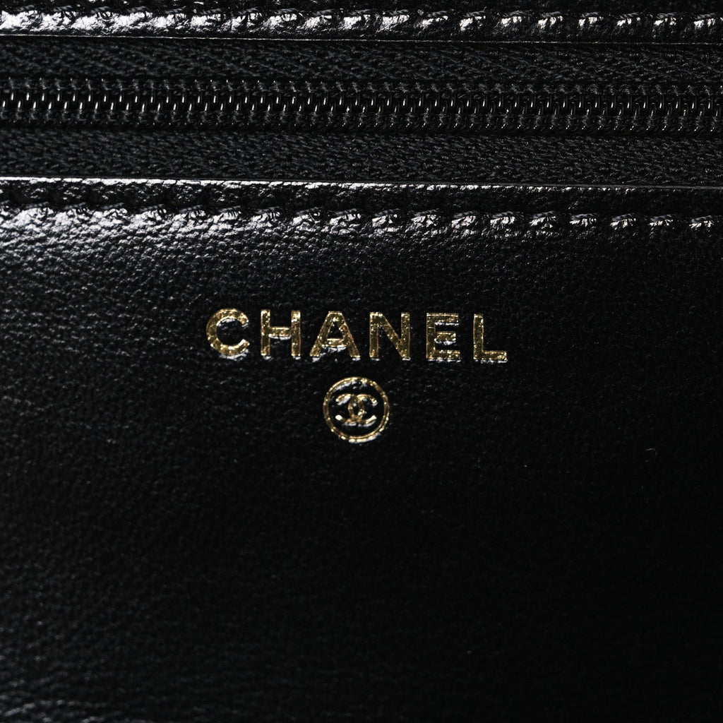 Shiny Lambskin Quilted CC Bow Wallet on Chain WOC Black wholesalehk.shop