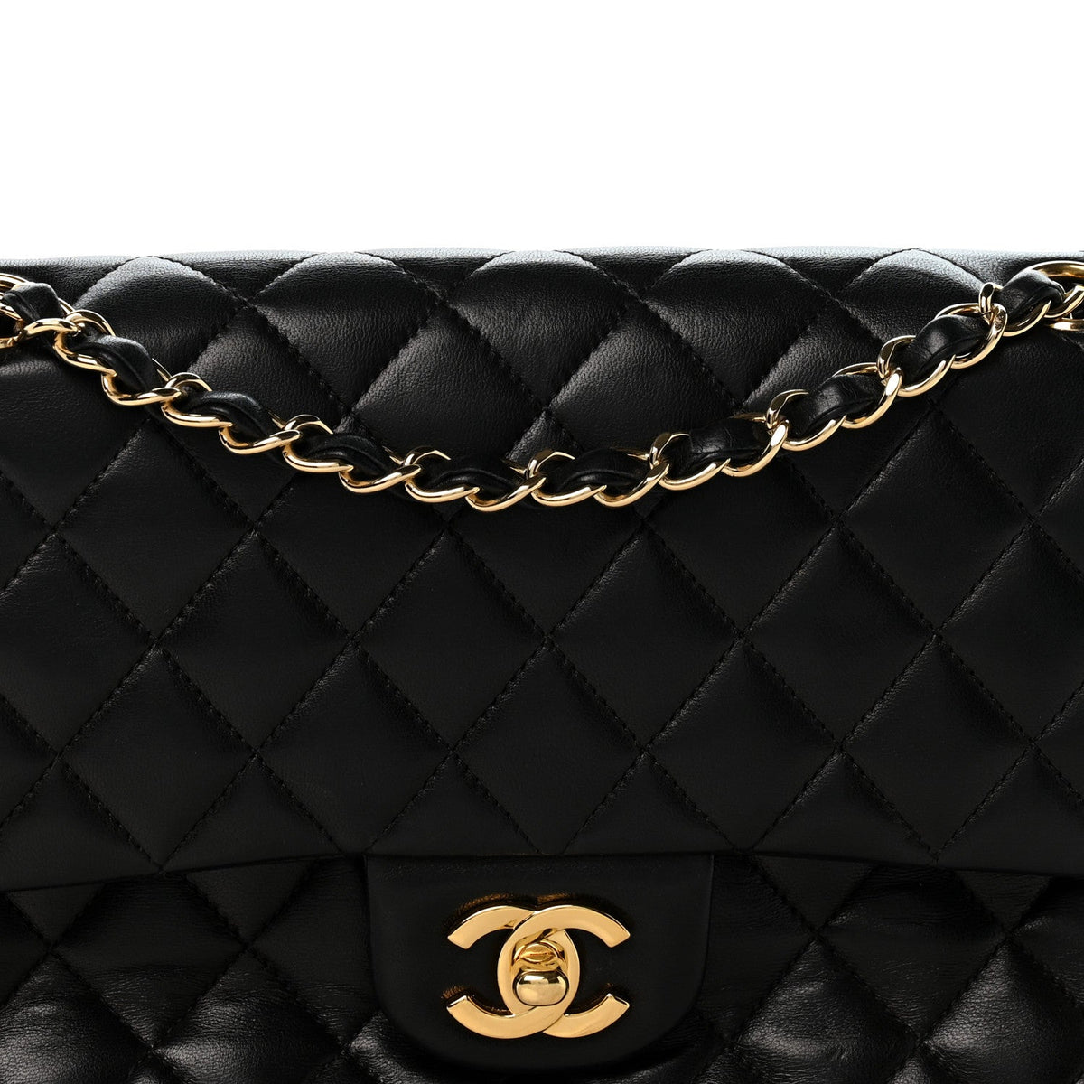 Lambskin Quilted Medium Double Flap Black wholesalehk.shop