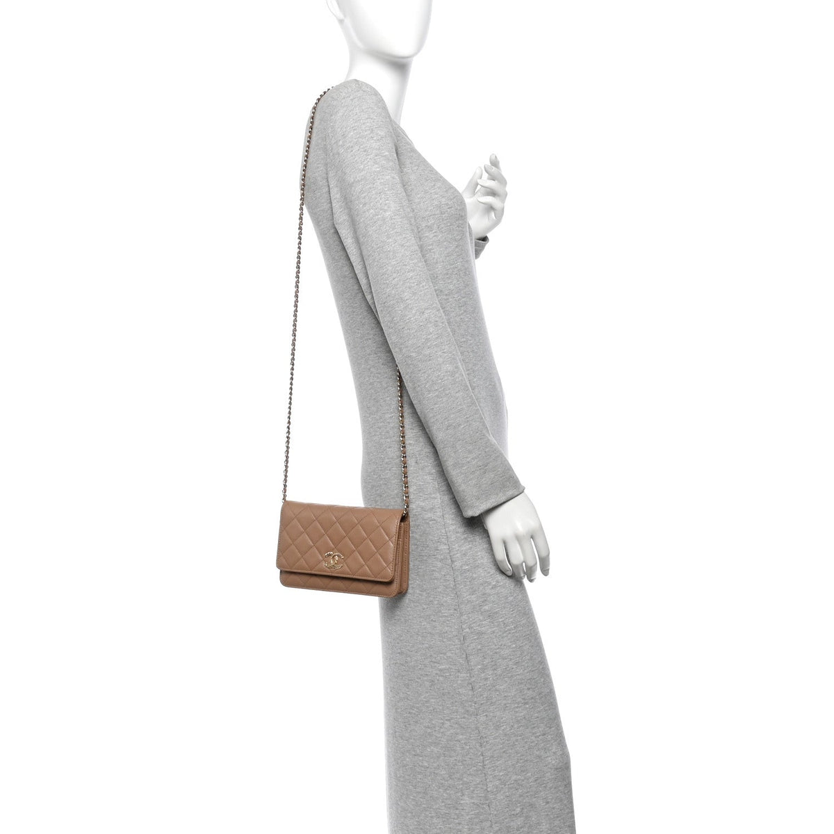 Caviar Quilted Multi Chain Wallet On Chain WOC Beige wholesalehk.shop