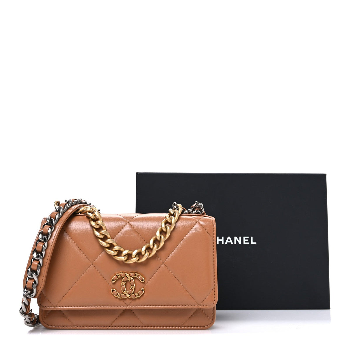 Lambskin Quilted Chanel 19 Wallet On Chain WOC Brown wholesalehk.shop