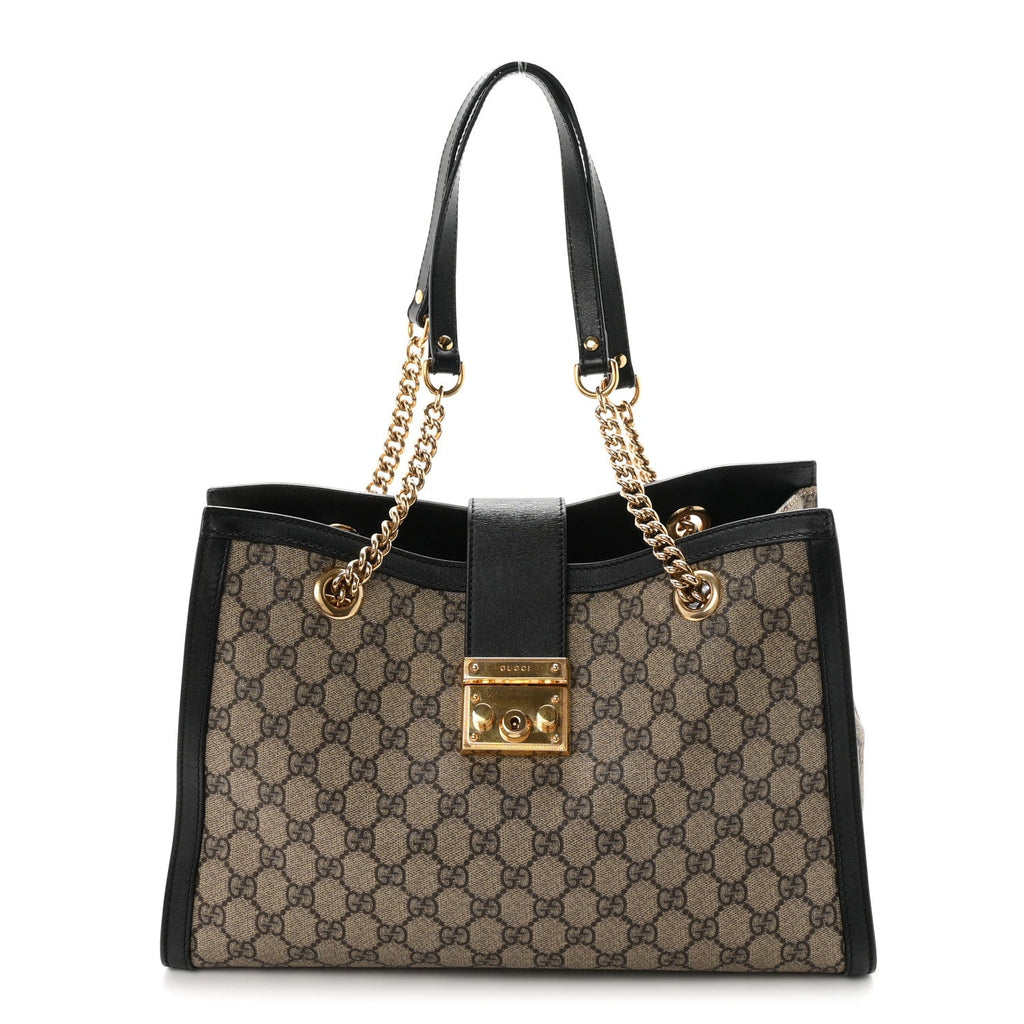 GG Supreme Monogram Medium Padlock Tote Black wholesalehk.shop