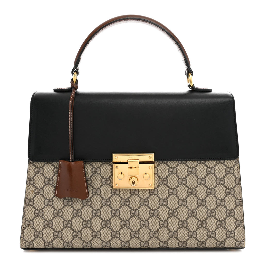 GG Supreme Monogram Calfskin Medium Padlock Top Handle Bag Beige Black Cuir £¨ Direct shipment via from wholesalehk.shop