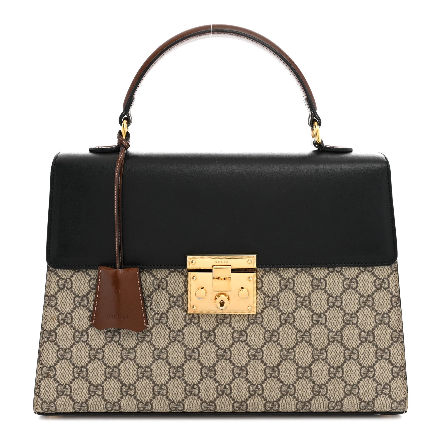 GG Supreme Monogram Calfskin Medium Padlock Top Handle Bag Beige Black Cuir £¨ Direct shipment via from wholesalehk.shop