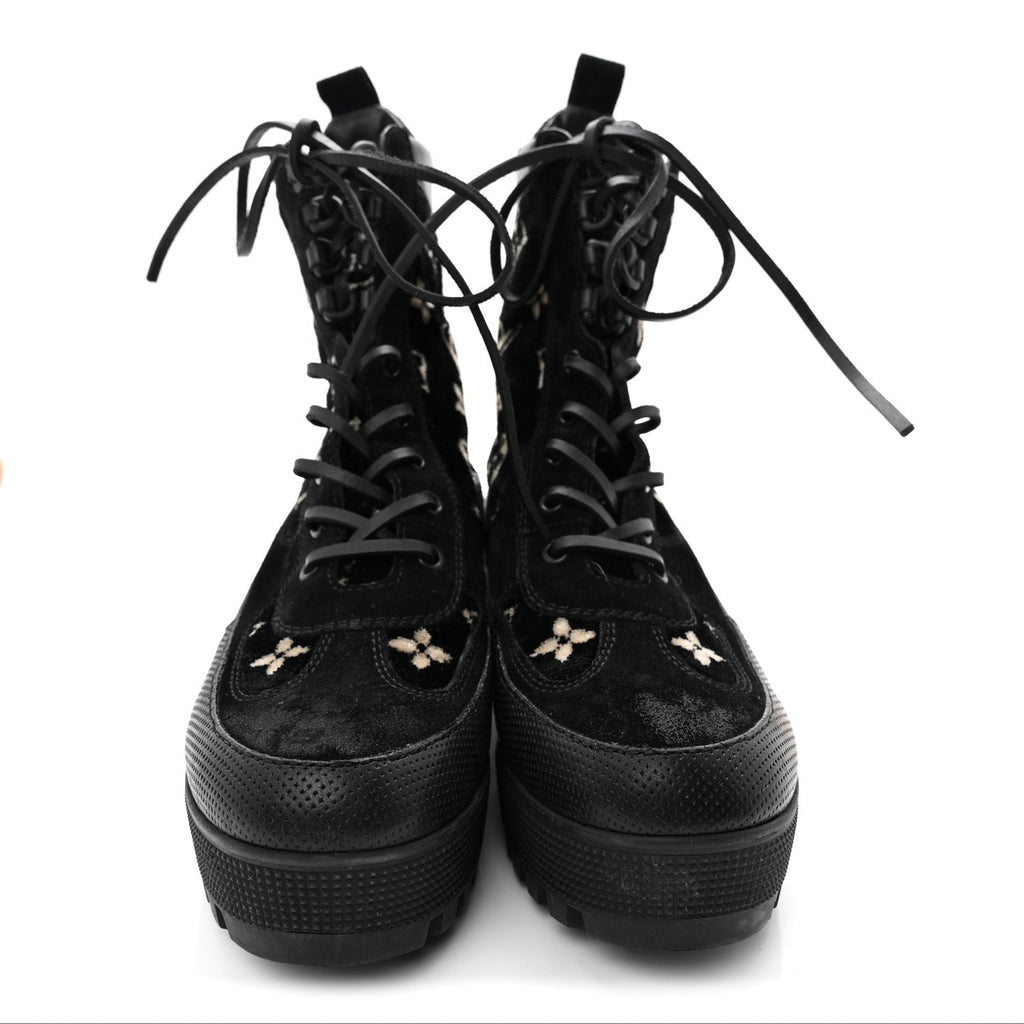 Velvet Calfskin Monogram Laureate Platform Desert Boots 40 Black White £¨ Direct shipment via from wholesalehk.shop