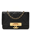 Lambskin Quilted Golden Class Wallet on Chain WOC Black wholesalehk.shop
