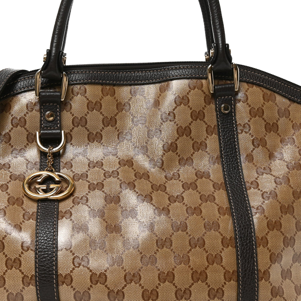 Crystal Monogram Large GG Charm Dome Satchel Dark Brown wholesalehk.shop