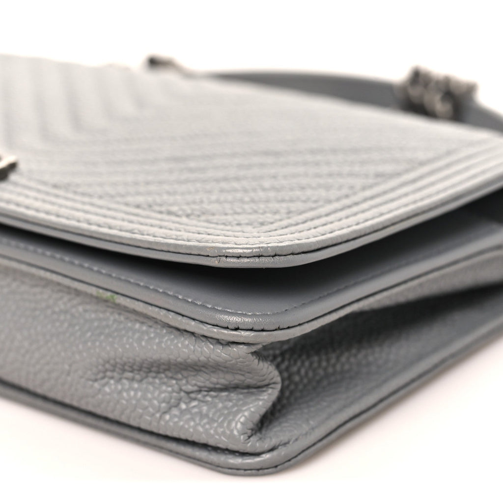Caviar Chevron Quilted Boy Wallet On Chain WOC Grey wholesalehk.shop