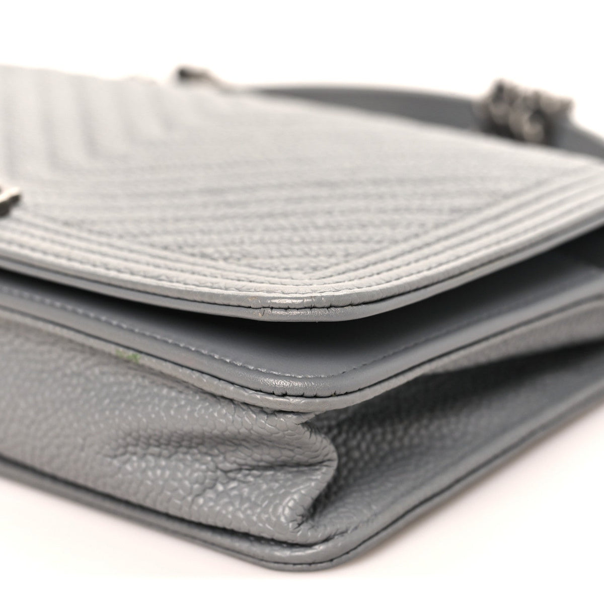 Caviar Chevron Quilted Boy Wallet On Chain WOC Grey wholesalehk.shop