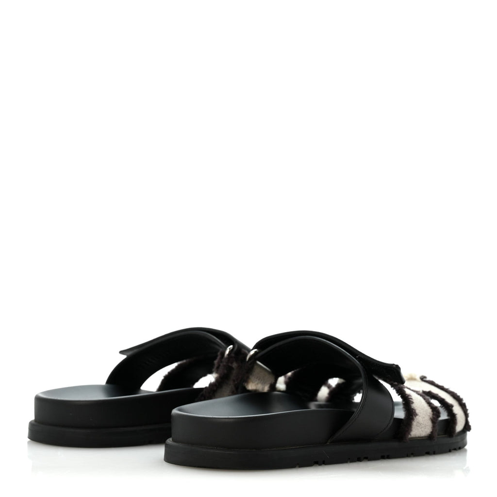 Techno Fringed H Canvas Caflskin Womens Chypre Sandals 38 Prunoir Black wholesalehk.shop