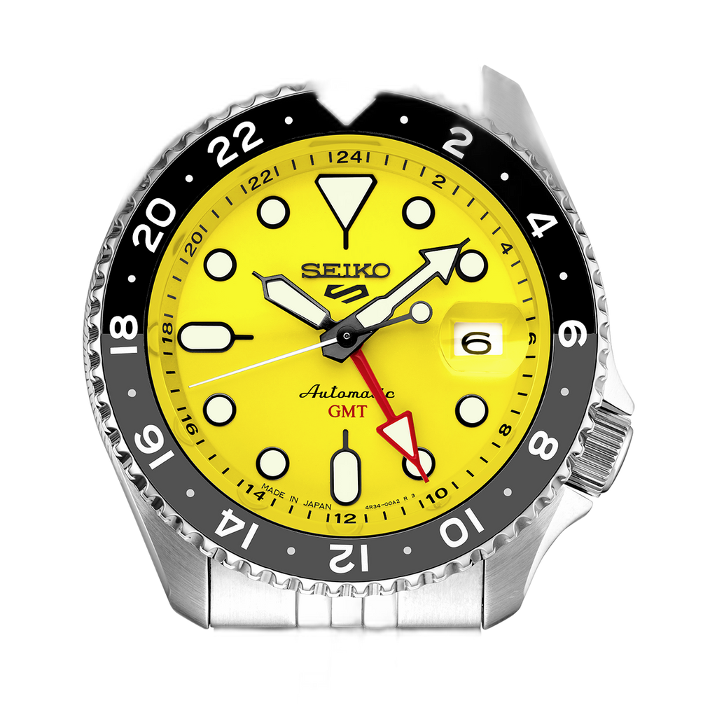 Seiko 5 Sport SKX GMT US Special Creation Automatic Yellow Dial Silver Steel Strap Watch for Men - SSK017K1 wholesalehk.shop