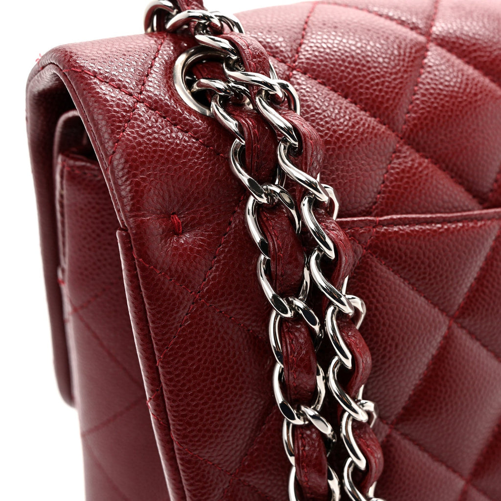 Caviar Quilted Jumbo Double Flap Burgundy wholesalehk.shop