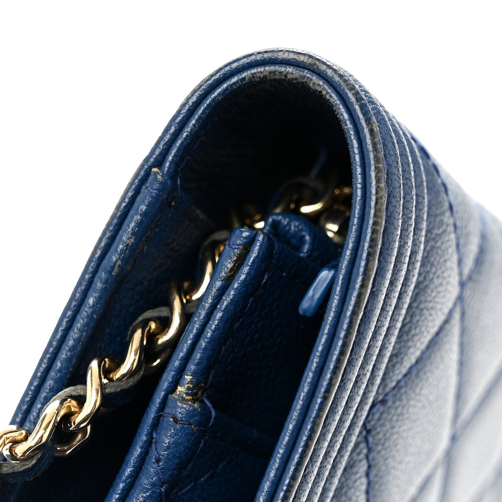 Caviar Quilted Boy Wallet On Chain WOC Dark Blue wholesalehk.shop