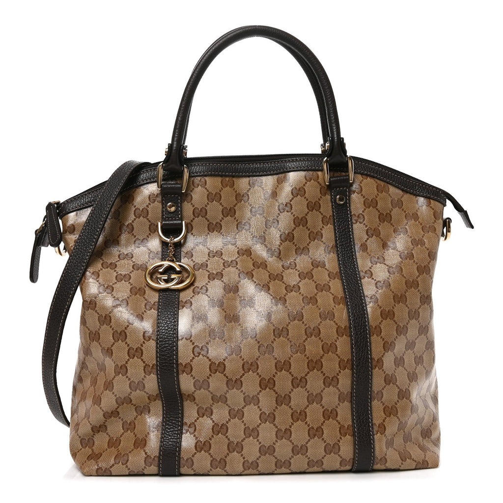 Crystal Monogram Large GG Charm Dome Satchel Dark Brown wholesalehk.shop