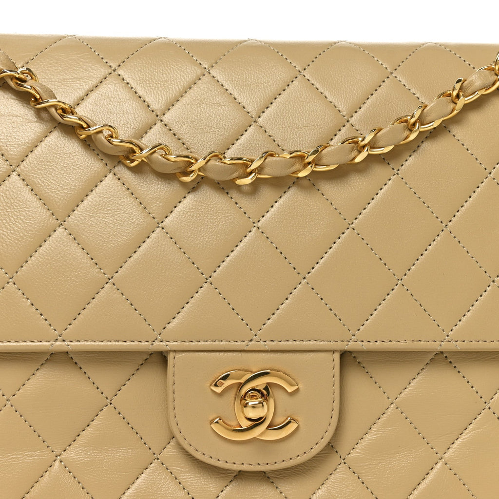 Lambskin Quilted Medium Double Flap Beige wholesalehk.shop