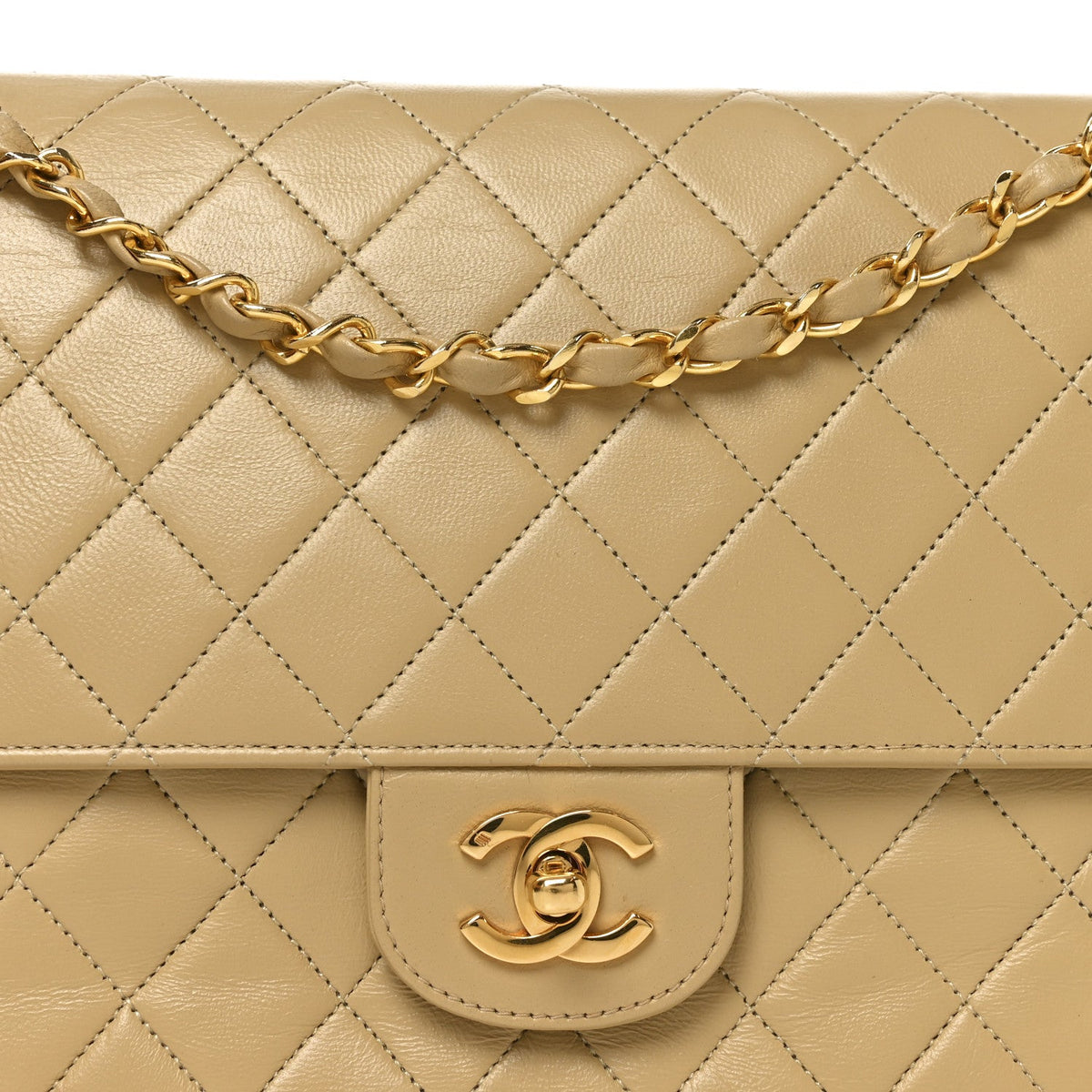 Lambskin Quilted Medium Double Flap Beige wholesalehk.shop